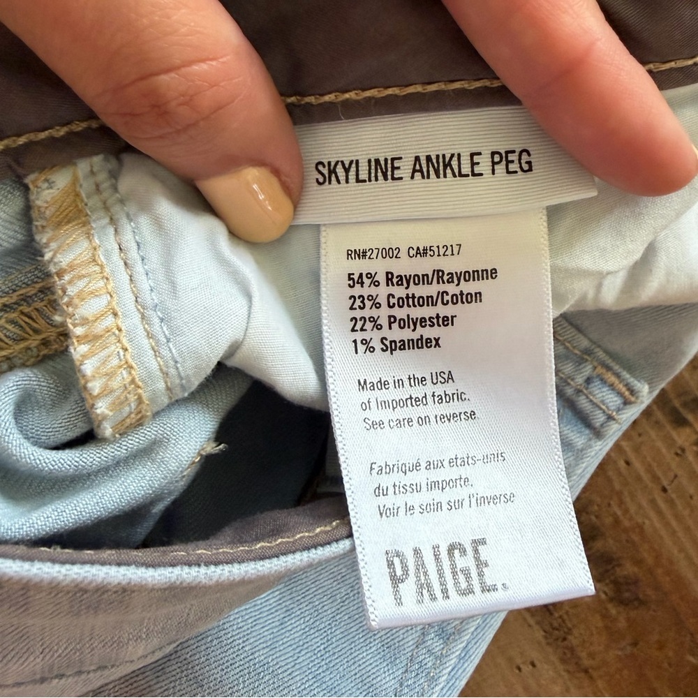 PAIGE Skyline Ankle Peg Skinny Jeans in Light Blue - Non-Distressed, SZ 27 EUC - Picture 8 of 8